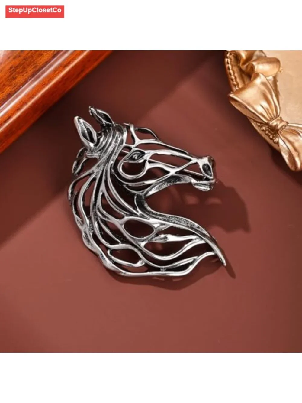 Retro Horse Head Brooch Pin for Women Men Vintage Lapel Breastpin Coat Scarf